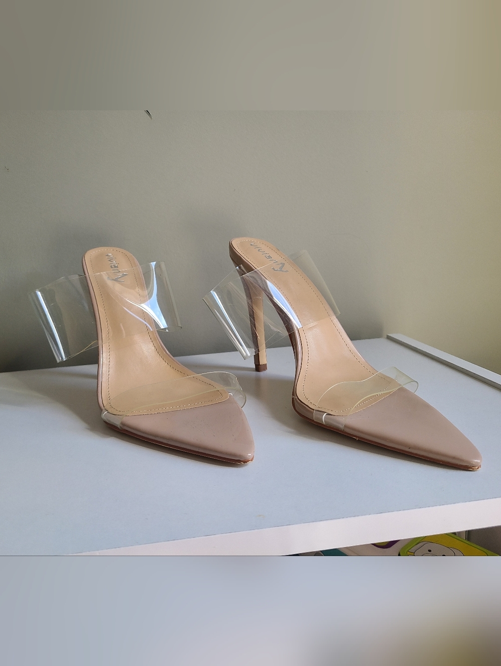 Vivianly Clear Strap Nude Pointed Toe Stiletto Heels